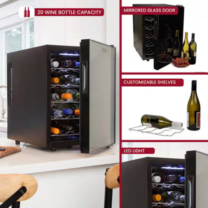 20 Bottle Wine Cooler, Black 1.7 Cu. Ft.. (48L) Freestanding Thermoelectric Wine Fridge