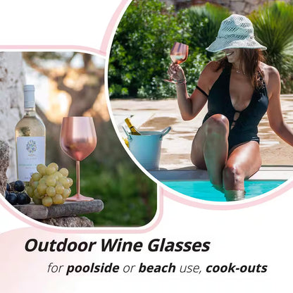 18 Oz. Full-Bodied Rose Gold Outdoor Use Wine Glass Set of 2