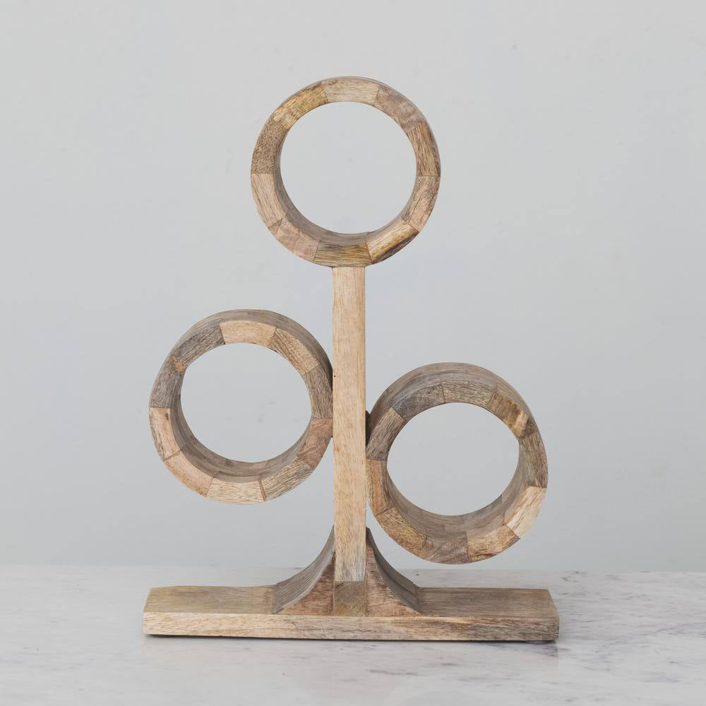 3-Bottle Brown Mango Wood End Grain Tabletop Wine Rack