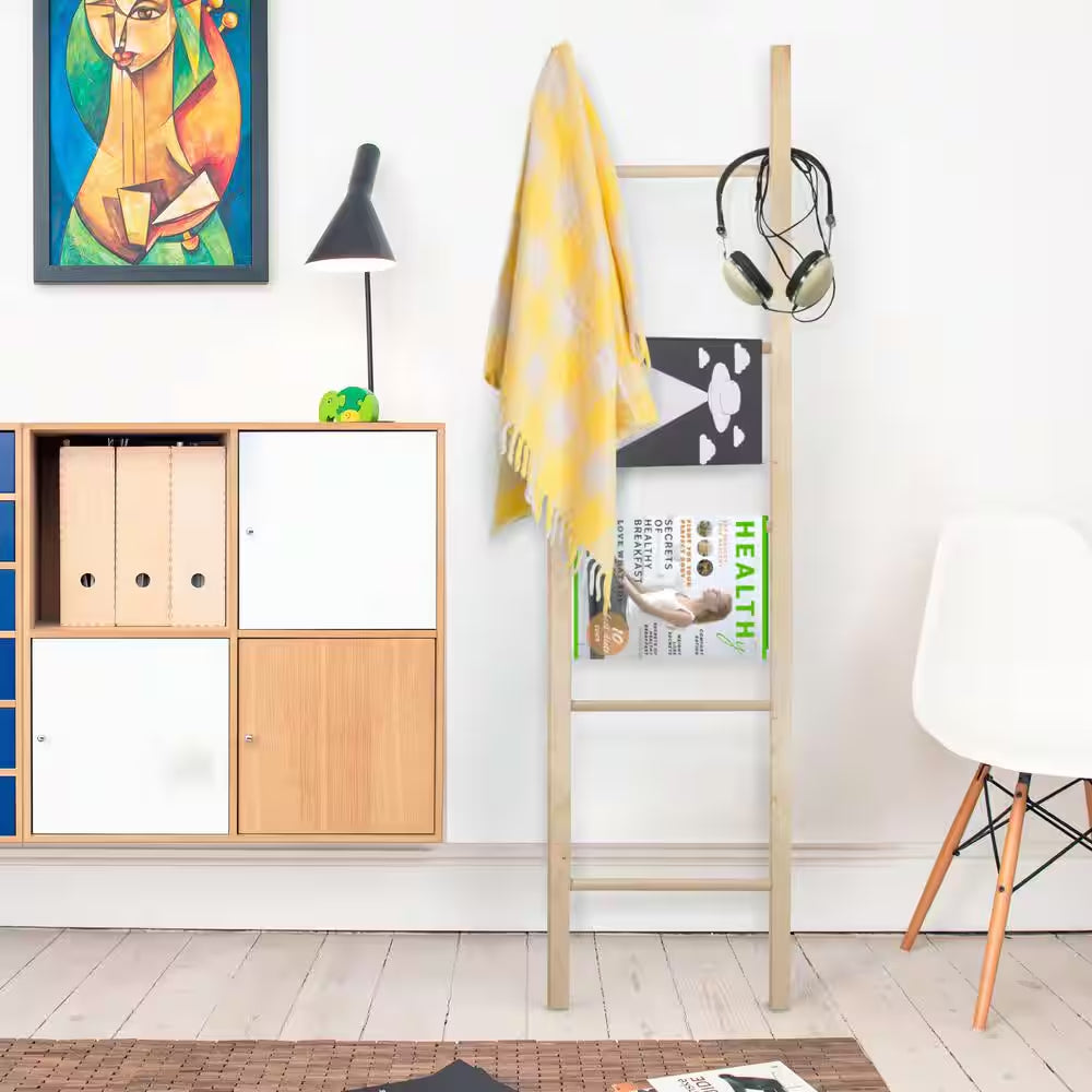 19 In. W X 1.6 In. D Espresso Decorative Ladder with Solid American Maple