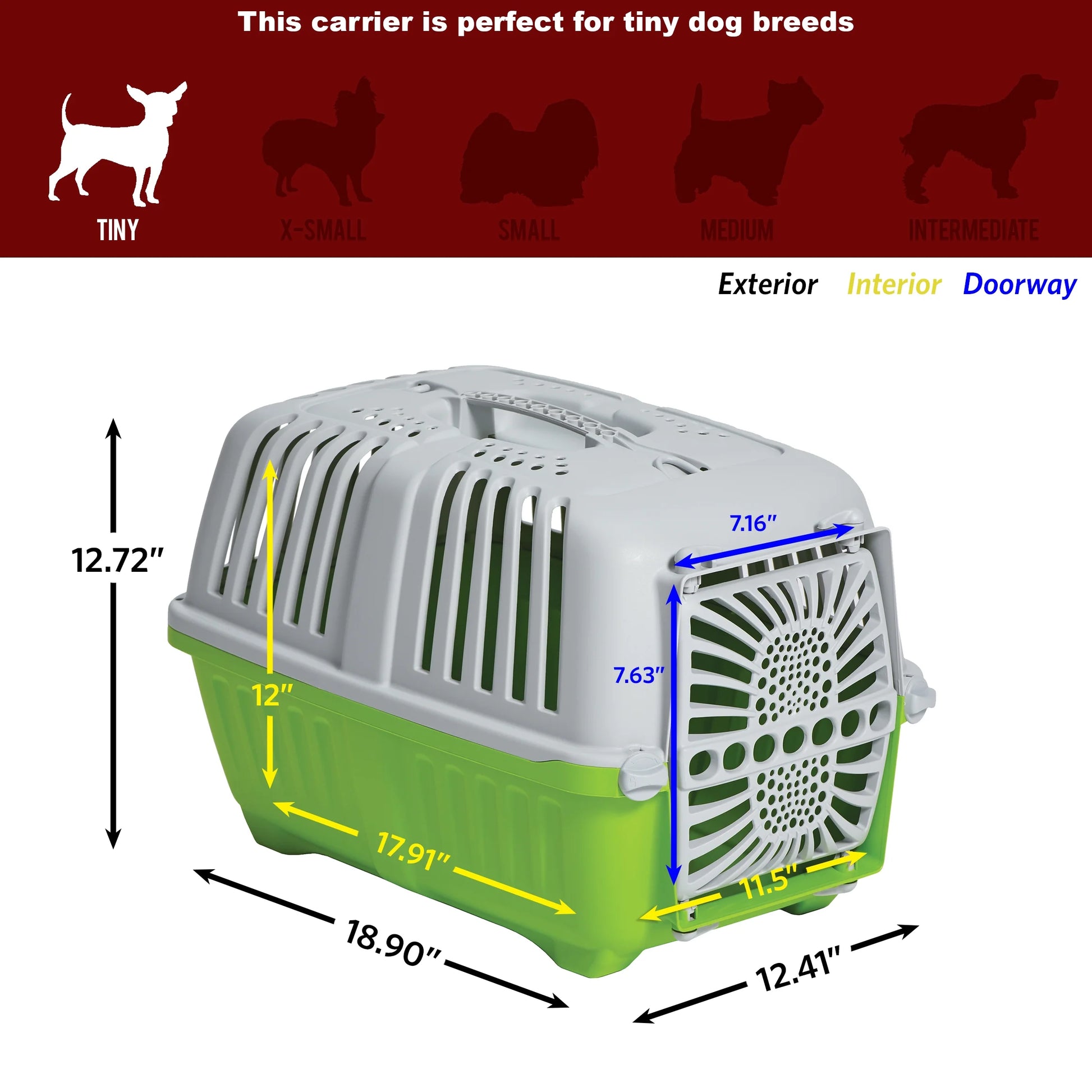 19 Inch Spree Travel Pet Carrier for Dog or Cat with Plastic Door, Green