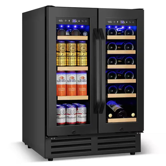 23.42 In. Dual Zone 18-Wine Bottles and 68-Cans Beverage and Wine Cooler in Black