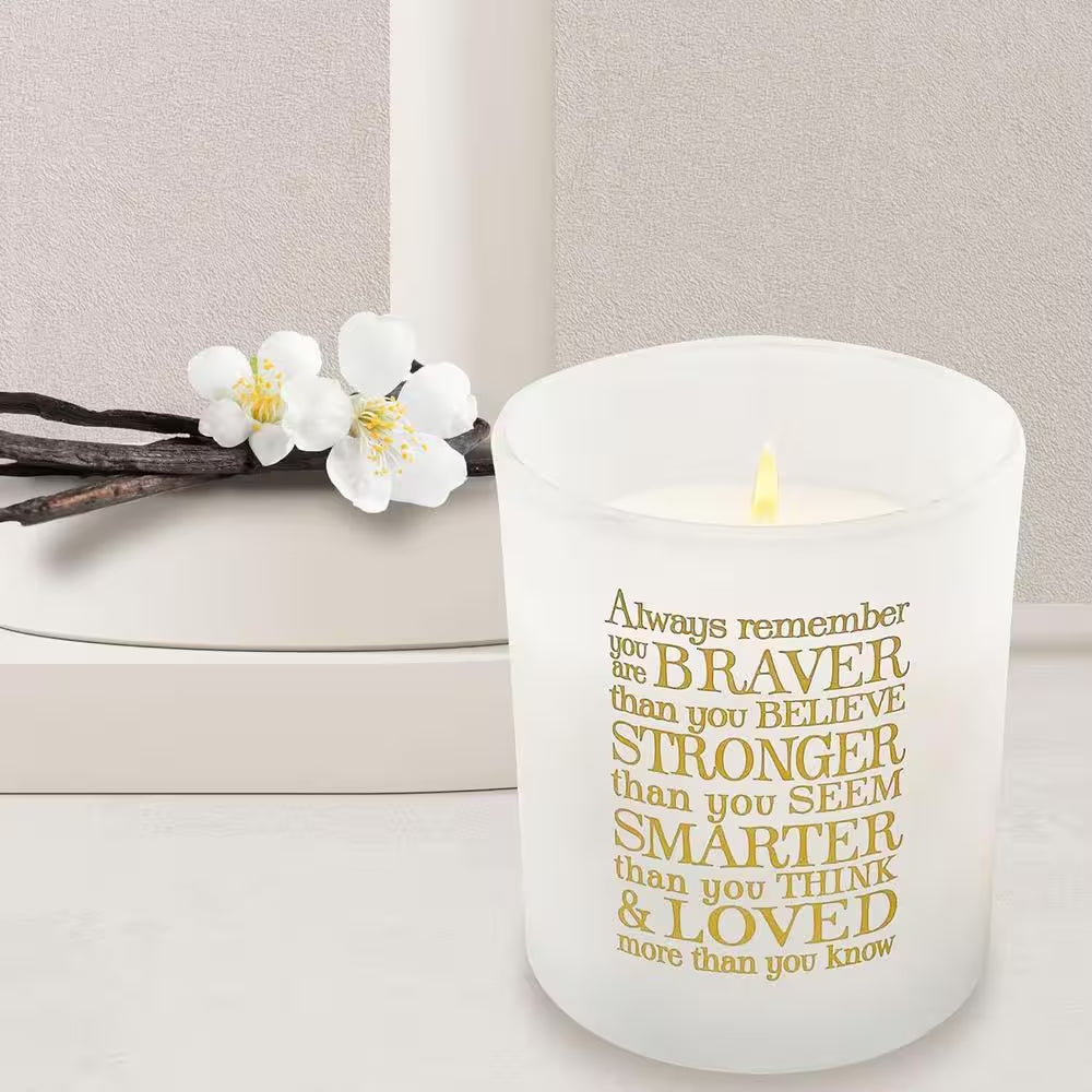 Vanilla Scented Soy Candle with Inpirational Quote in White