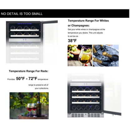 Transcend 24 In. 46-Bottle Seamless Stainless Steel Single Door Dual Zone Built-In Wine Cooler