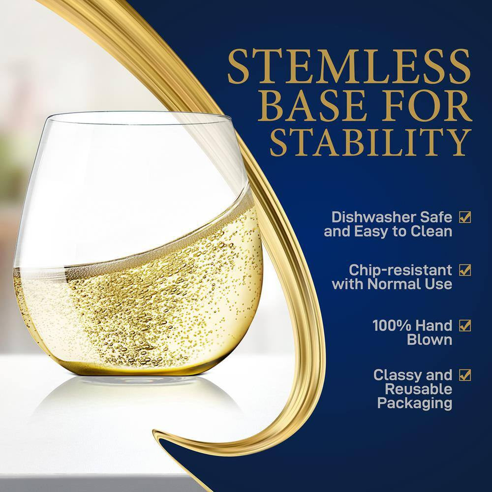 15 Oz. Crystal-Clear Stemless Wine Glass Set (Set of 8)
