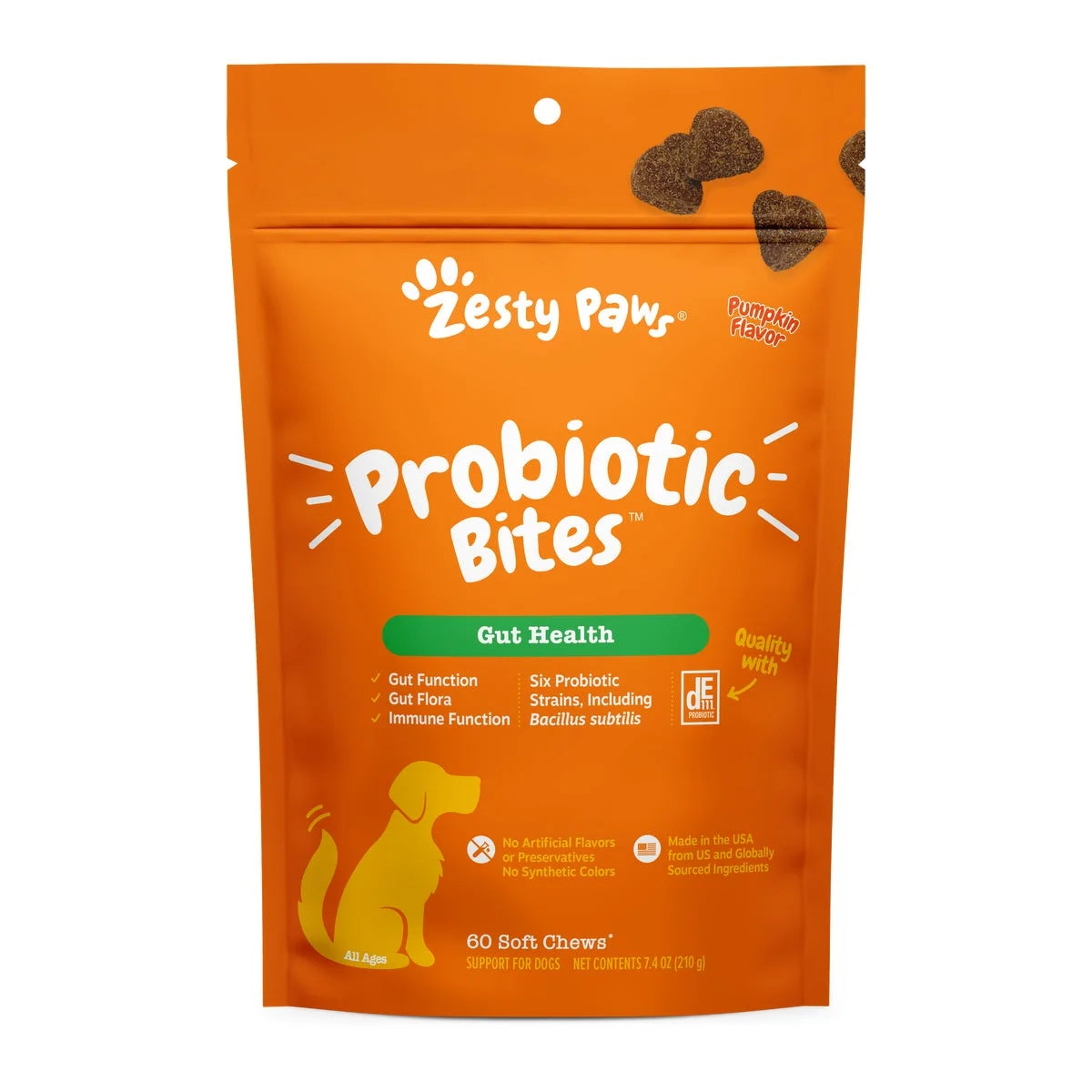 (3 Pack)  Probiotic Bites for Dogs, Pumpkin Flavor, 60 Count