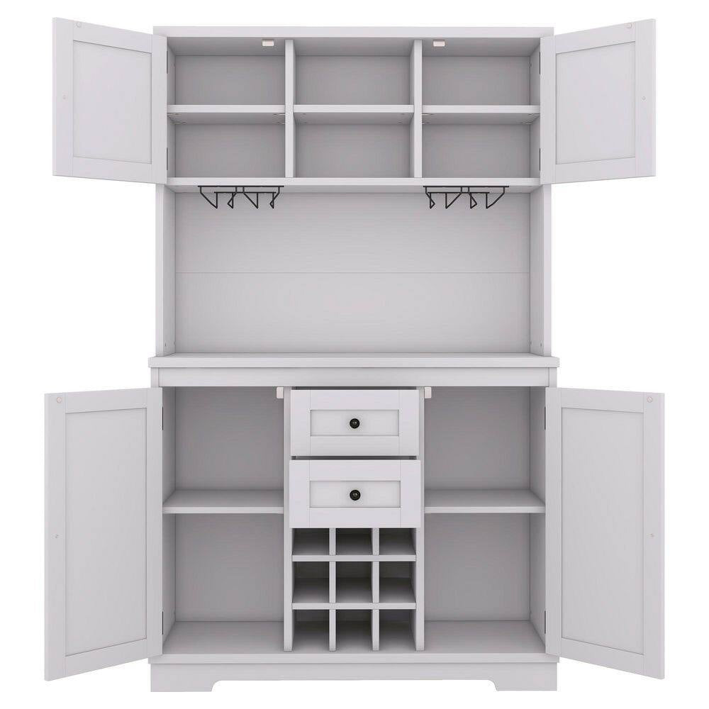 47 In. W X 16 In. D X 74 In. H White Linen Cabinet, Coffee Bar Cabinet Kitchen Cabinet with Storage, Wine Cabinet