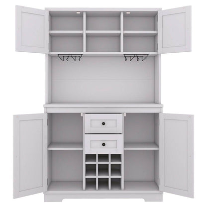 47 In. W X 16 In. D X 74 In. H White Linen Cabinet, Coffee Bar Cabinet Kitchen Cabinet with Storage, Wine Cabinet