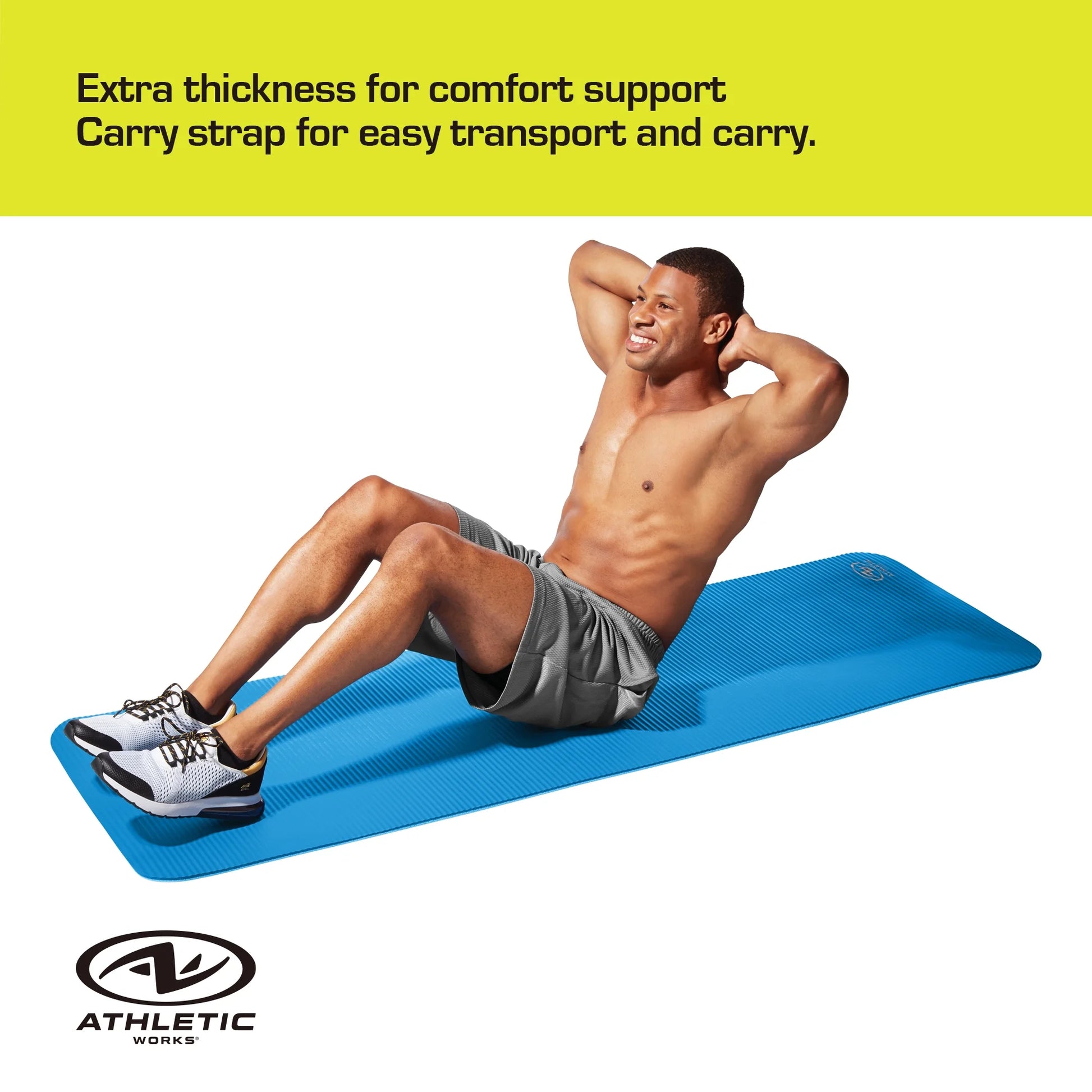 (4 Pack)  Two Tone Fitness Mat, 10Mm, 72Inx24In, Blue Color, NBR Foam, with Carry Strap