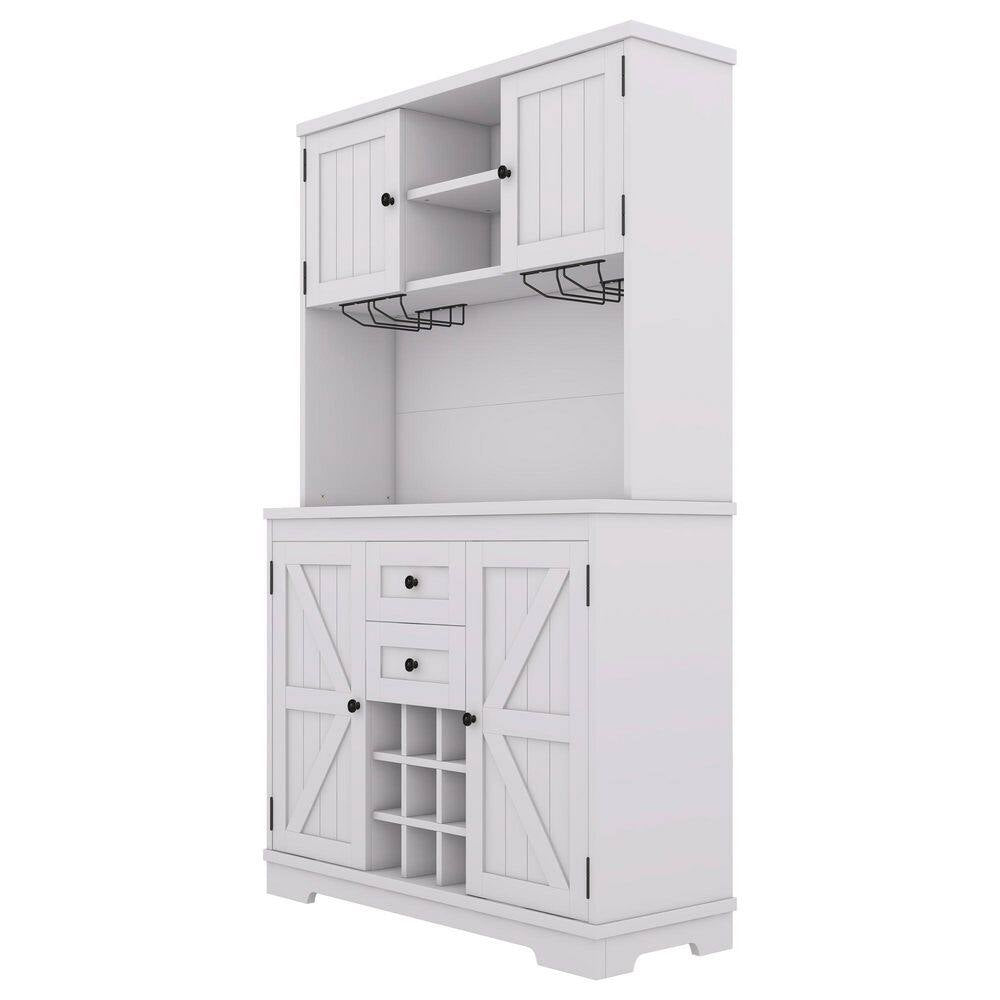 47 In. W X 16 In. D X 74 In. H White Linen Cabinet, Coffee Bar Cabinet Kitchen Cabinet with Storage, Wine Cabinet
