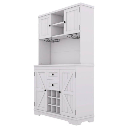 47 In. W X 16 In. D X 74 In. H White Linen Cabinet, Coffee Bar Cabinet Kitchen Cabinet with Storage, Wine Cabinet
