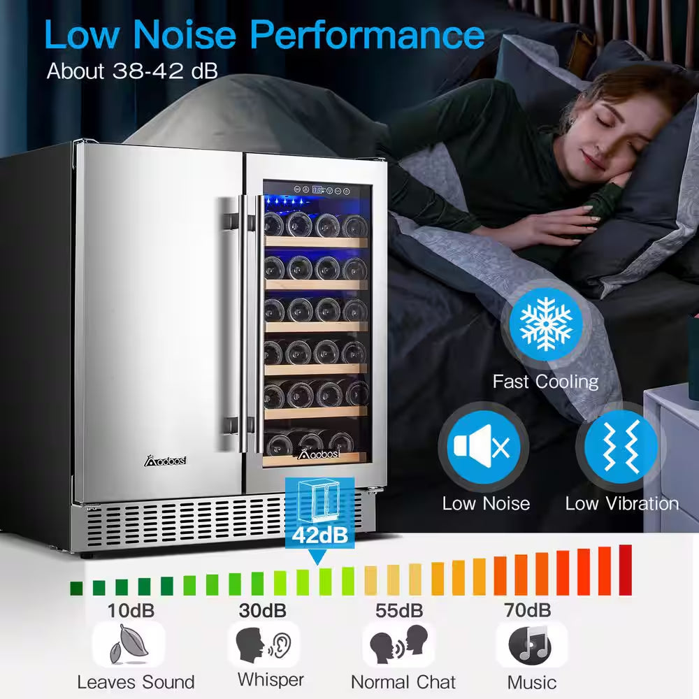 30 In. Dual Zone 28-Wine Bottles and 80-Cans Built-In or Freestanding Beverage and Wine Cooler in Stainless Steel