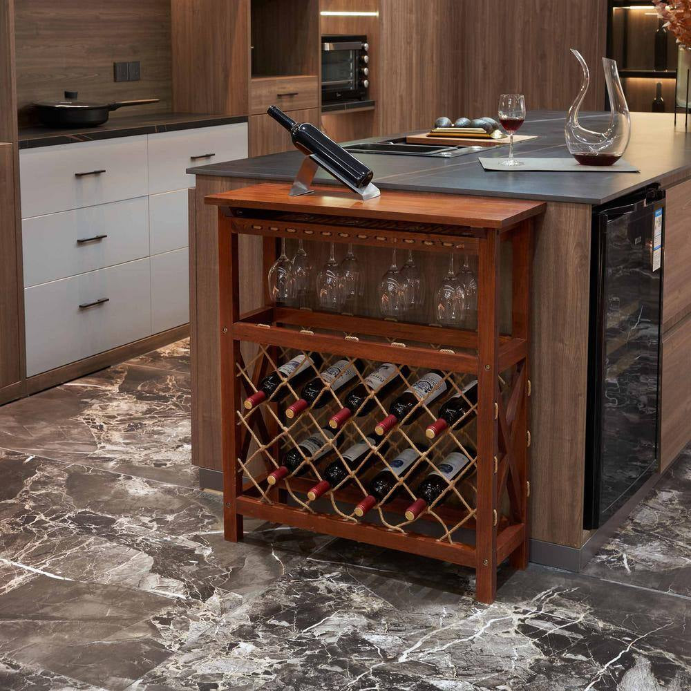 32-Bottles Freestanding Wine Rack, Wine Storage Rack, Freestanding Display Rack for Kitchen, Pantry, Cellar, Walnut