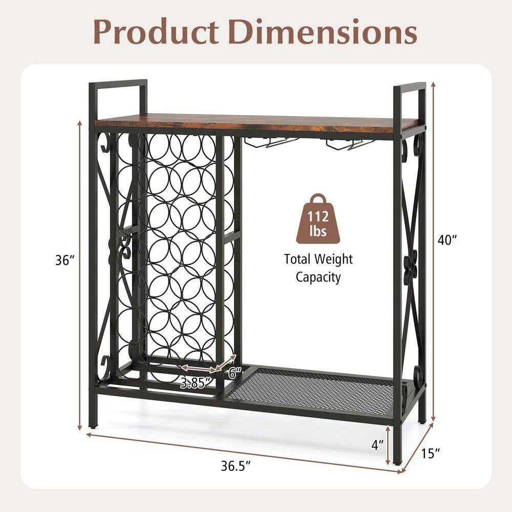 21-Bottle Rustic Brown Metal Floor Wine Rack