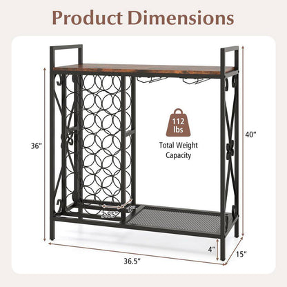21-Bottle Rustic Brown Metal Floor Wine Rack