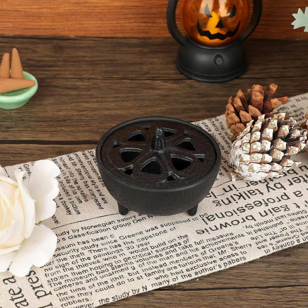 Vintage Tripod Cast Iron Incense Burner with Lotus Lid