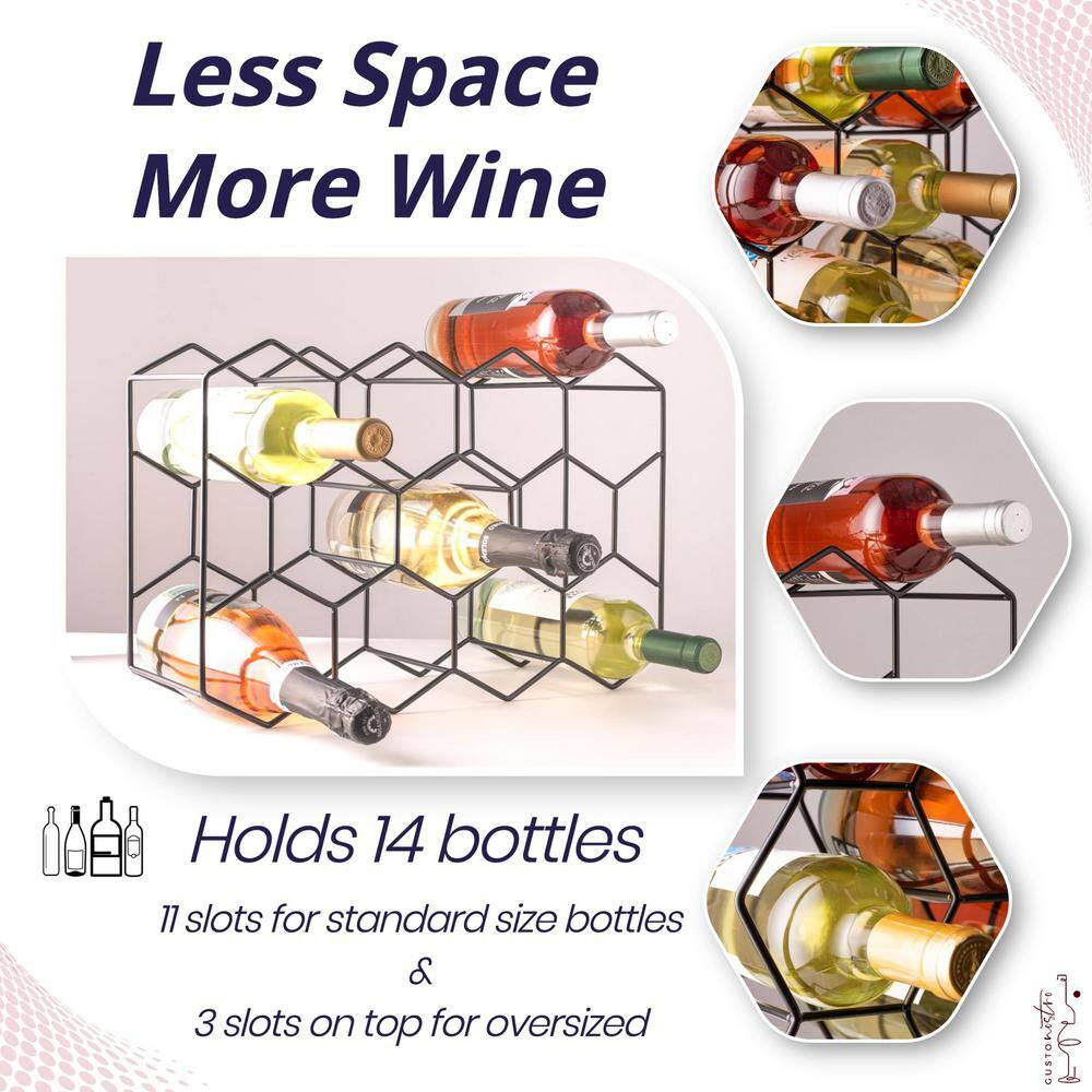 3-Tier 14-Bottle Black Wine Rack