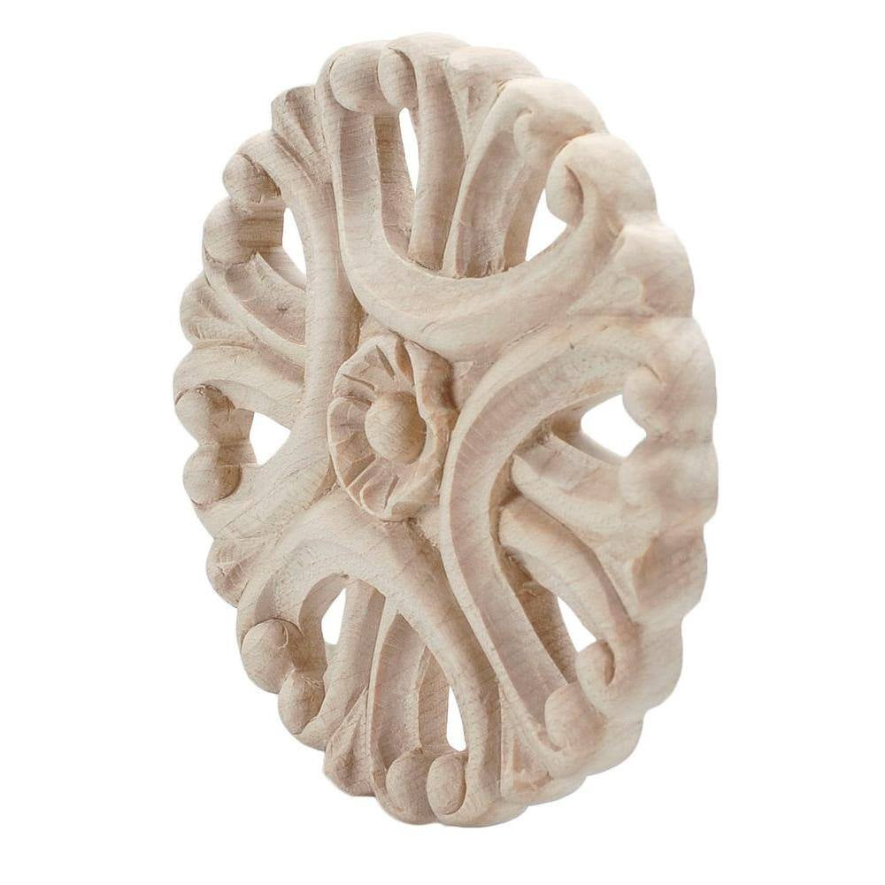 4 In. X 1/2 In. Unfinished Medium Hand Carved North American Solid Hard Maple Decorative Rosette Wood Applique