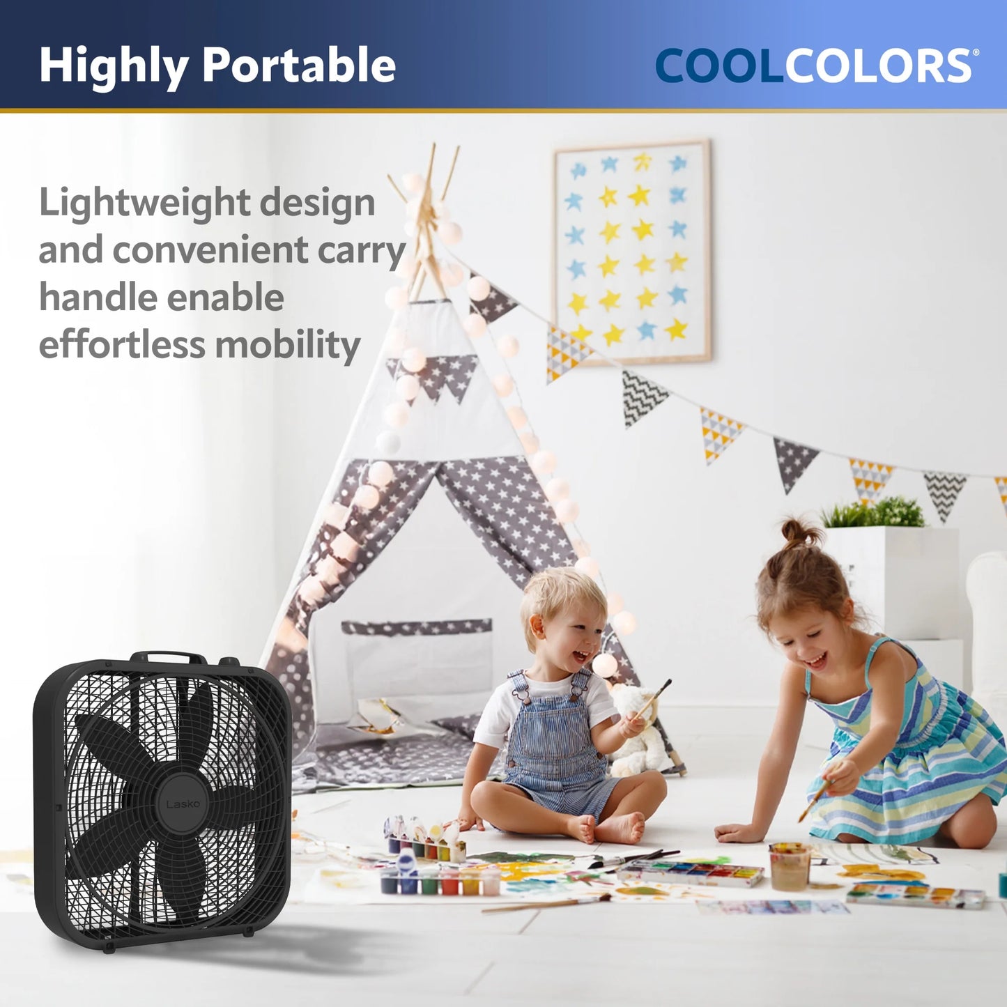 (3 Pack)  Cool Colors 20" 3-Speed Weather Resistant Box Fan, Black B20301, New