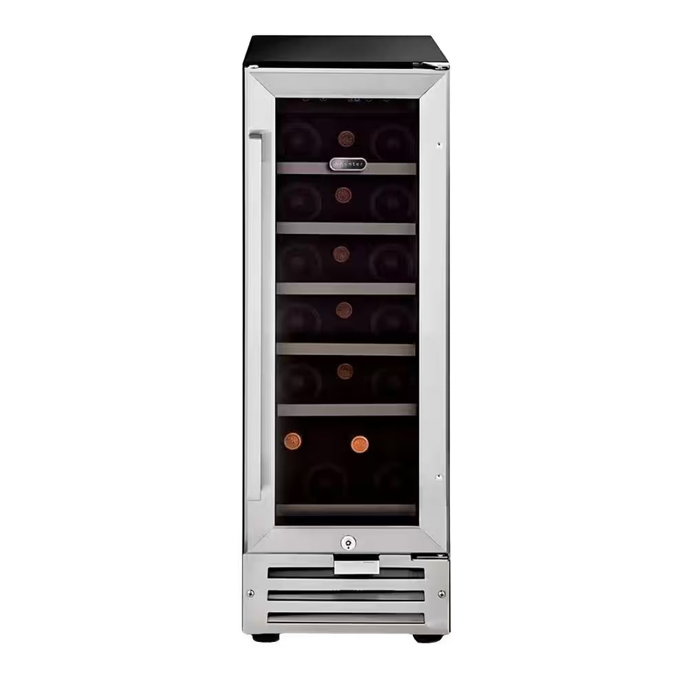 12 In. Single Zone 18 Bottles Undercounter Built-In Wine Cooler Refrigerator W/ Lock Stainless Steel LED
