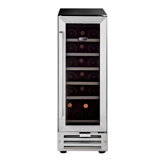 12 In. Single Zone 18 Bottles Undercounter Built-In Wine Cooler Refrigerator W/ Lock Stainless Steel LED