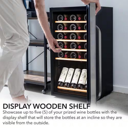 19 In. 34 Bottle Wine Cooler Fridge W/ Lock Freestanding Stainless Steel Display Rack and LED Display