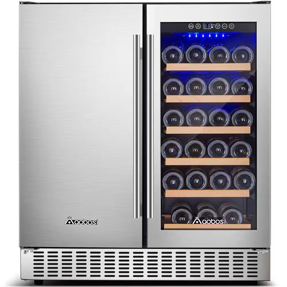 30 In. Dual Zone 28-Wine Bottles and 80-Cans Built-In or Freestanding Beverage and Wine Cooler in Stainless Steel