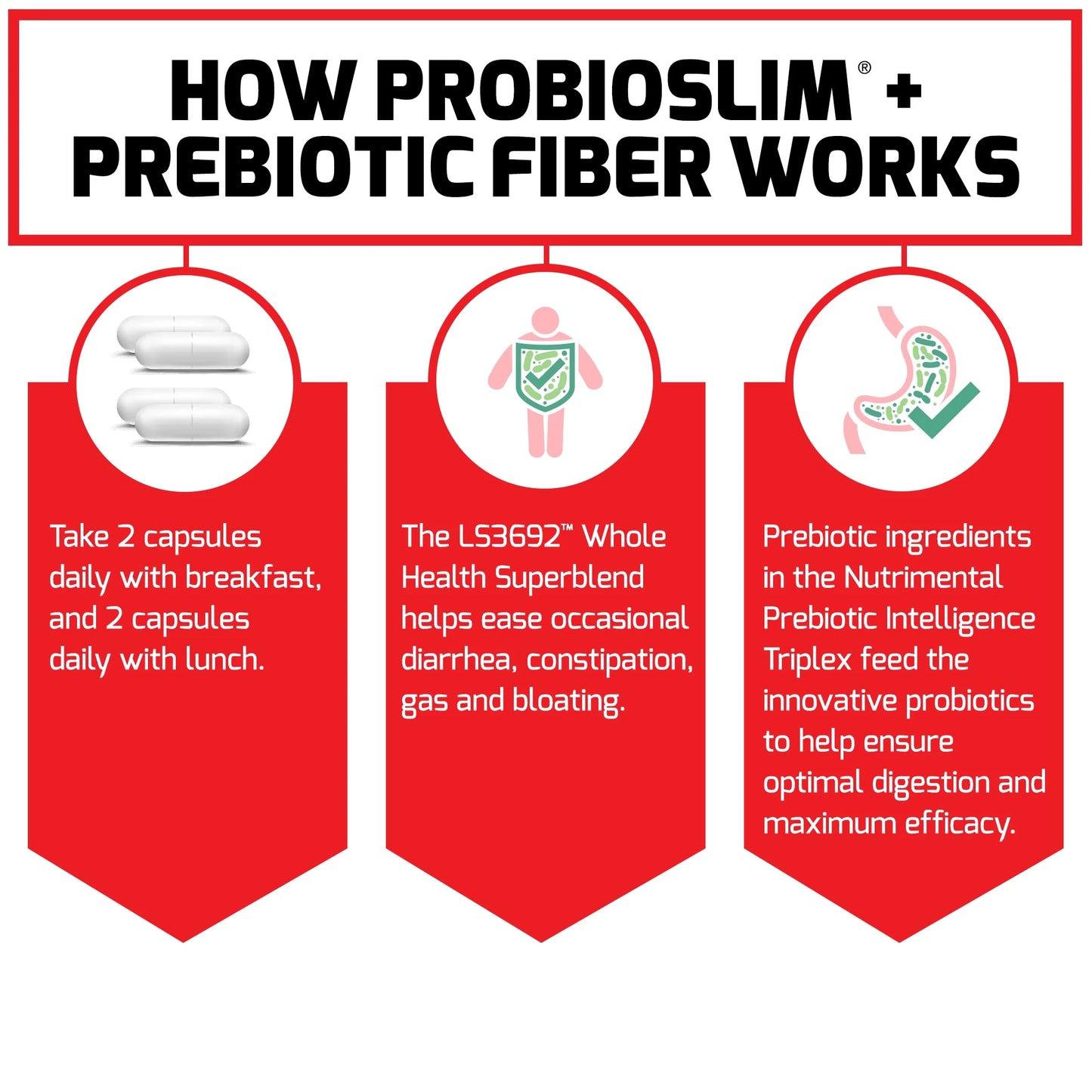 Probioslim + Prebiotic Fiber Supplement with Probiotics for Digestive Health - 120 Capsules