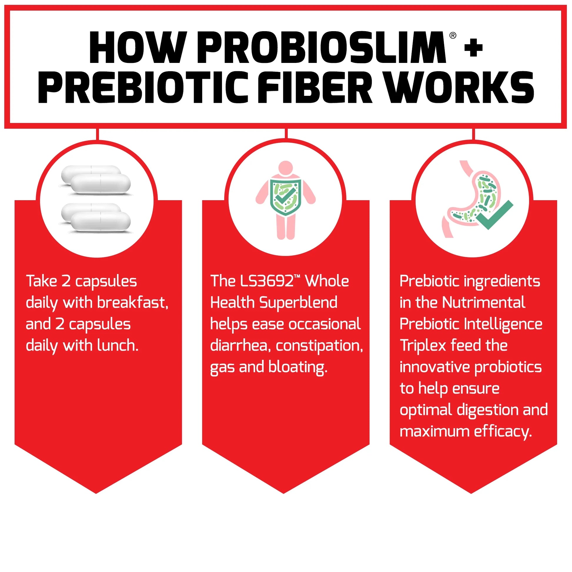 Probioslim + Prebiotic Fiber Supplement with Probiotics for Digestive Health - 120 Capsules