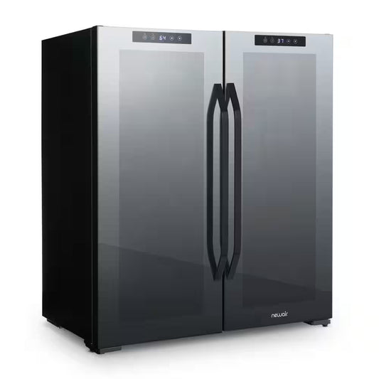 Shadow Series 28 In. Dual Zone 18 Wine Bottles and 59 Cans Beverage & Wine Cooler Fridge in Black with Mirrored Glass