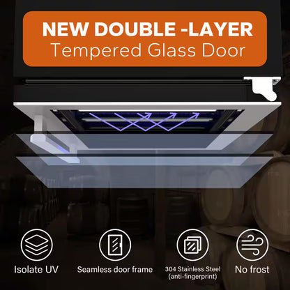 30 In. Quad Zone Cellar Cooling Unit 56-Bottles Built- in Wine Cooler Side-By-Side Refrigerators Frost Free in Black