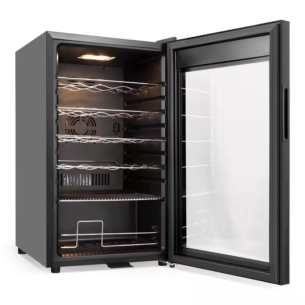 17 In. Wine Cooler 24 Bottle Freestanding Wine Refrigerator with Door Lock, Black
