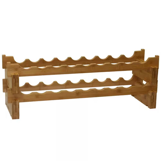 12 In. X 34.5 In. X 11.88 In. 18-Bottle Stackable Bamboo Wine Bottle Rack