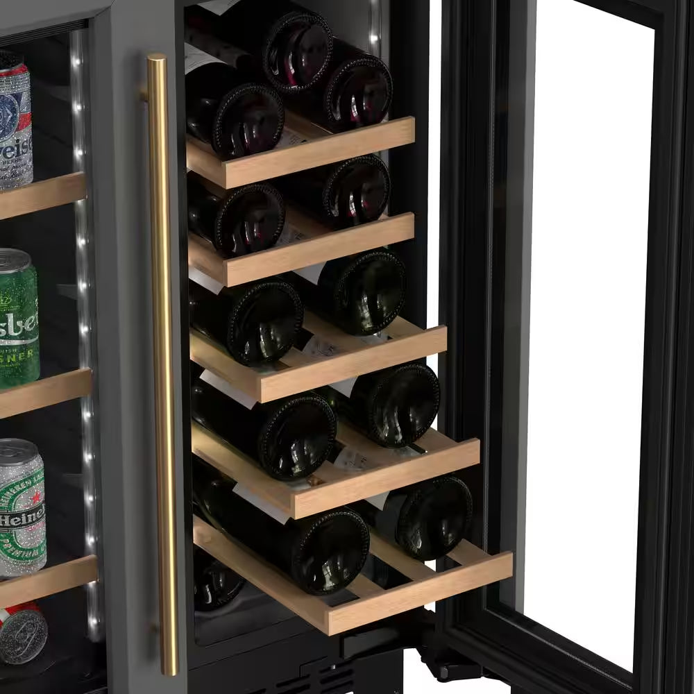 Reserve 24 In. French Door Dual Zone Panel Ready Undercounter with 20 Bottle Capacity Beverage and Wine Cooler in Black