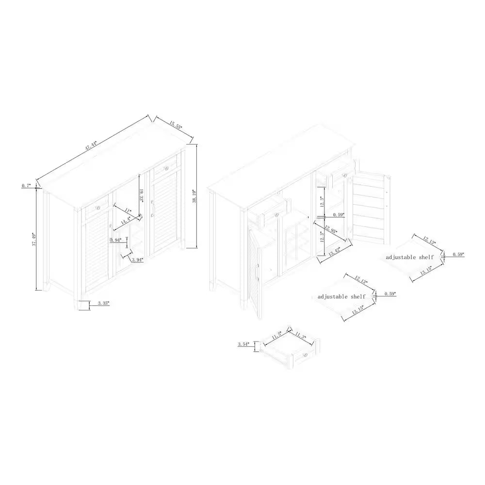 Scandinavian 47 In. Gray Wine Cabinet with Textured Patterns Door and Wooden Pattern Countertop