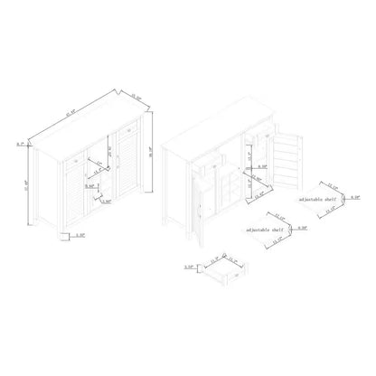 Scandinavian 47 In. Gray Wine Cabinet with Textured Patterns Door and Wooden Pattern Countertop