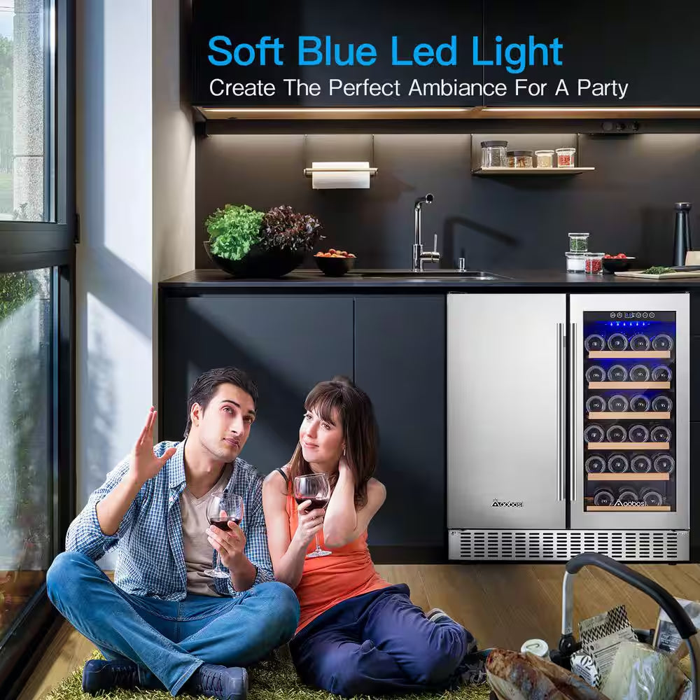 30 In. Dual Zone 28-Wine Bottles and 80-Cans Built-In or Freestanding Beverage and Wine Cooler in Stainless Steel