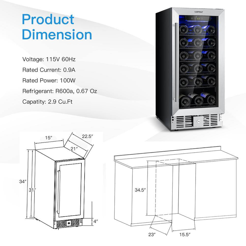15 In. 30-Bottle 115 Can Wine Beverage Cooler Refrigerator Freestanding Built-In Fridge