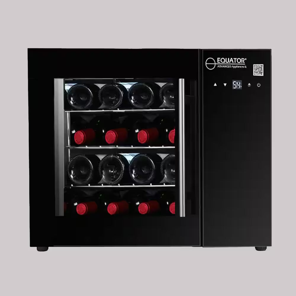 22In. Single Temperature Zone 12-Bottles Countertop/Wall-Mounted Beverage and Wine Cooler Black with anti UV Glass Door
