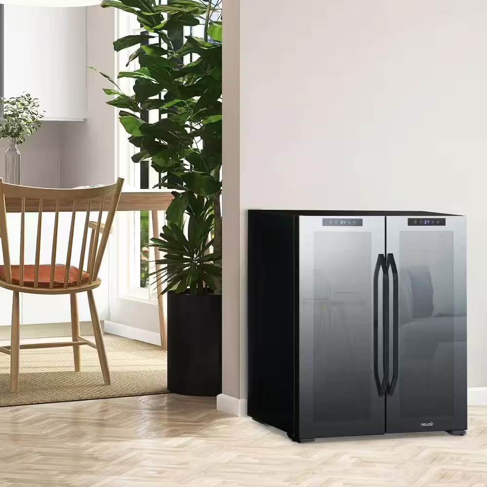 Shadow Series 28 In. Dual Zone 18 Wine Bottles and 59 Cans Beverage & Wine Cooler Fridge in Black with Mirrored Glass