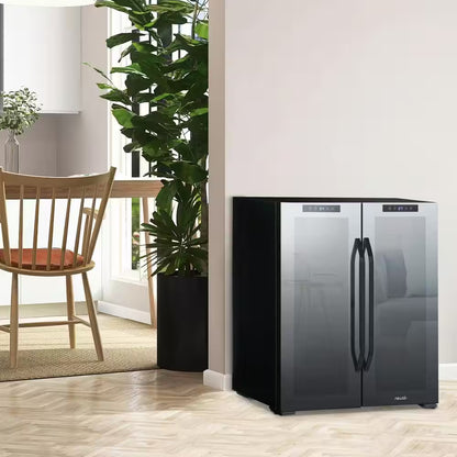 Shadow Series 28 In. Dual Zone 18 Wine Bottles and 59 Cans Beverage & Wine Cooler Fridge in Black with Mirrored Glass