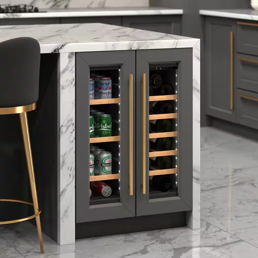 Reserve 24 In. French Door Dual Zone Panel Ready Undercounter with 20 Bottle Capacity Beverage and Wine Cooler in Black