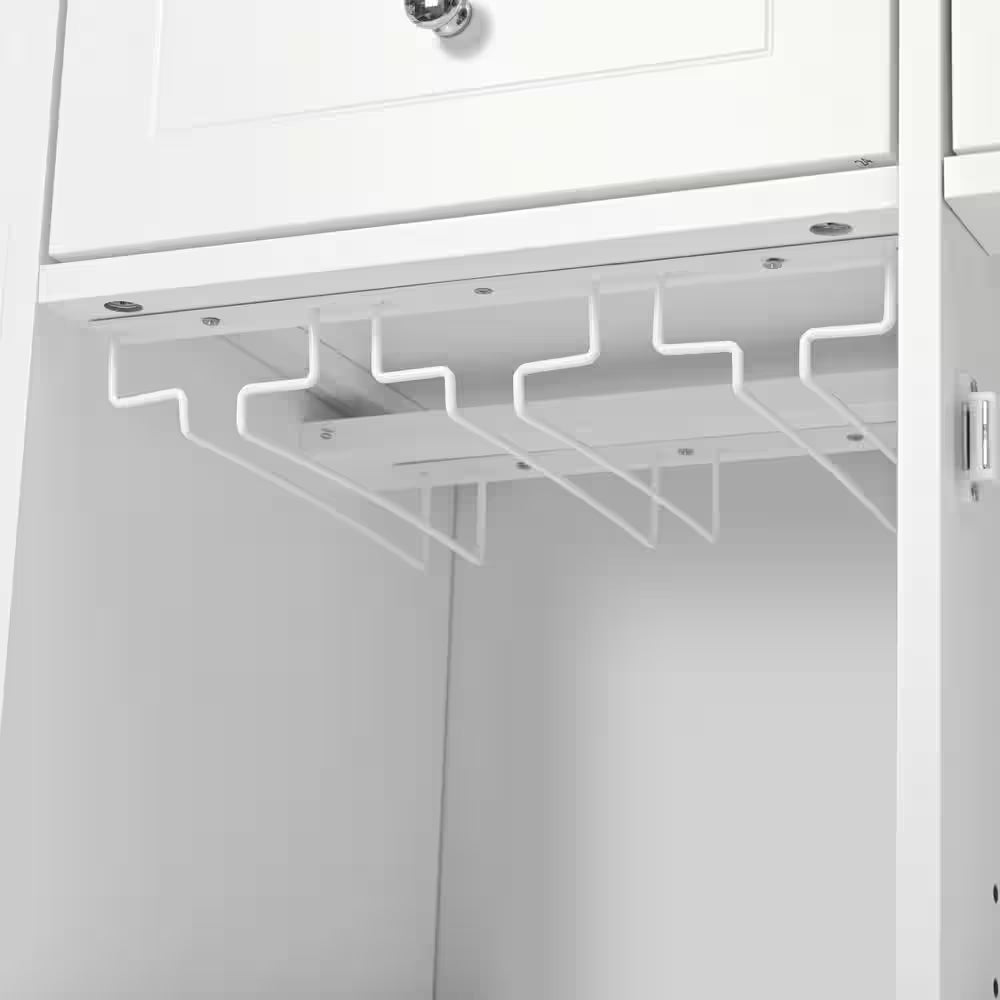 White Rubberwood Tabletop Drop Leaf 39.8 In. Kitchen Island Cart with Power Outlet Open Storage and Wine Rack