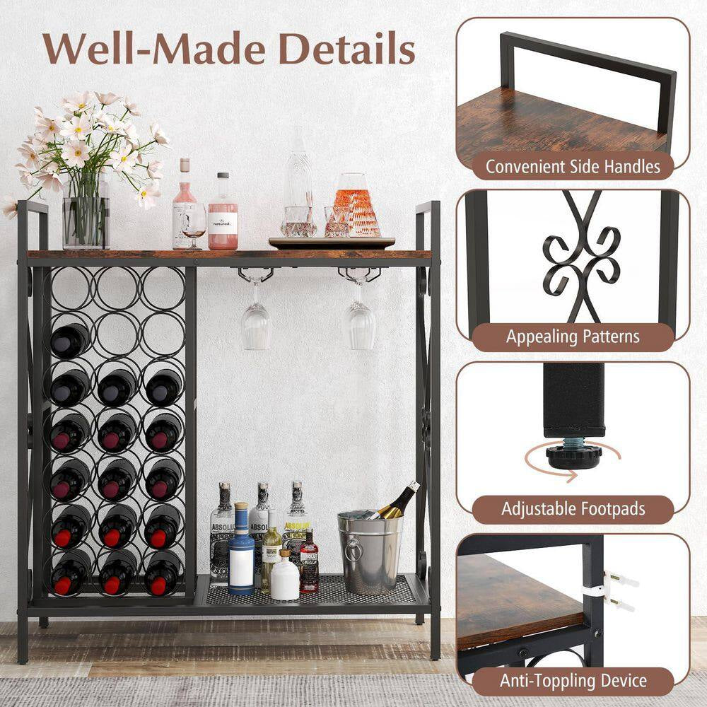 21-Bottle Rustic Brown Metal Floor Wine Rack