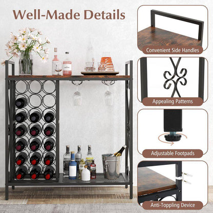 21-Bottle Rustic Brown Metal Floor Wine Rack
