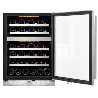 Transcend 24 In. 46-Bottle Seamless Stainless Steel Single Door Dual Zone Built-In Wine Cooler