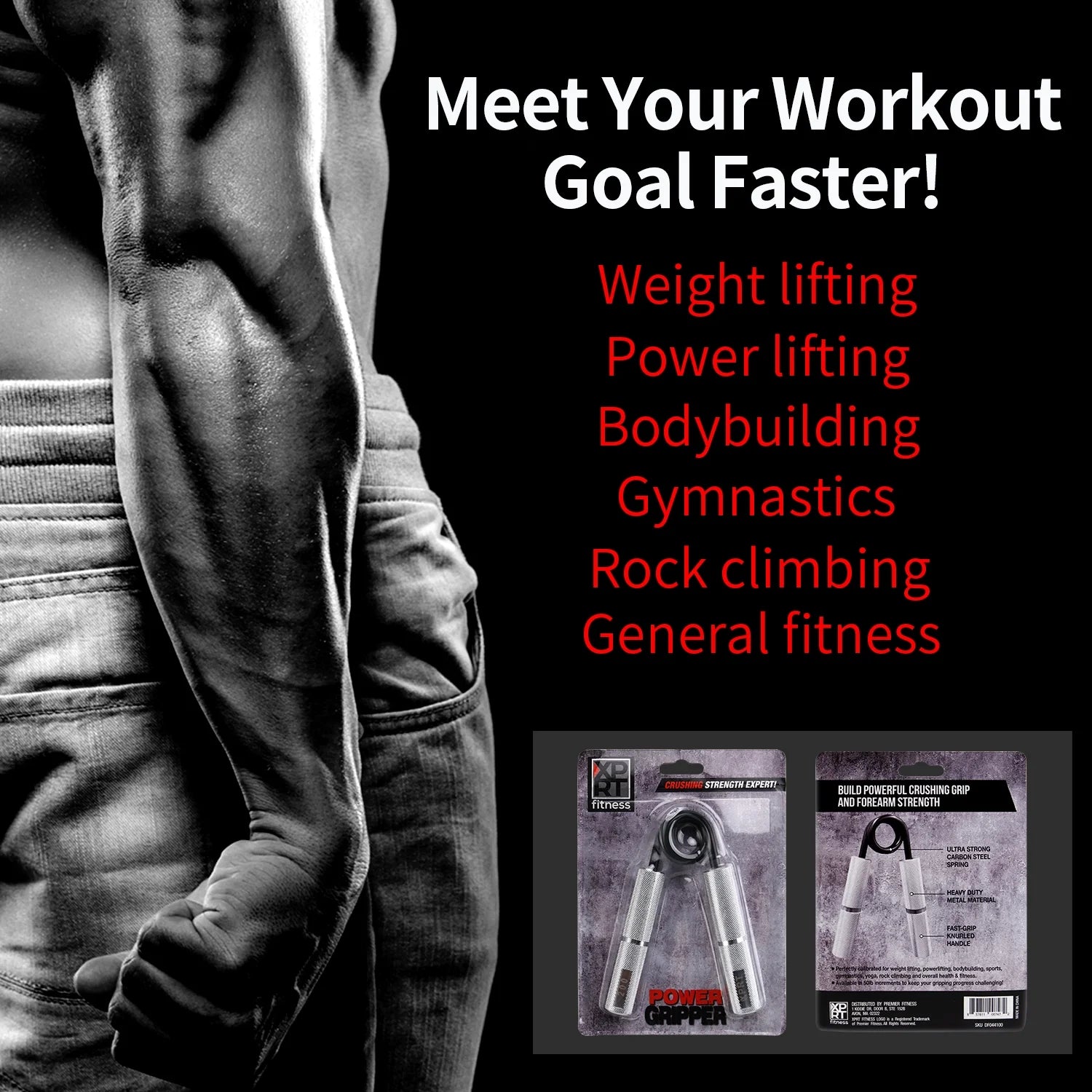 Power Gripper Set - Pro Hand Grip Strengthener Set of 3, Wrist and Forearm Exerciser, Build Crushing Grip Strength and Mobility 100/150/200 Lbs Set