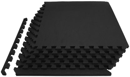 1/2 In. Thick Flooring Puzzle Exercise Mat with High Quality EVA Foam Interlocking Tiles, 6 Piece, 24 Sq Ft. Black