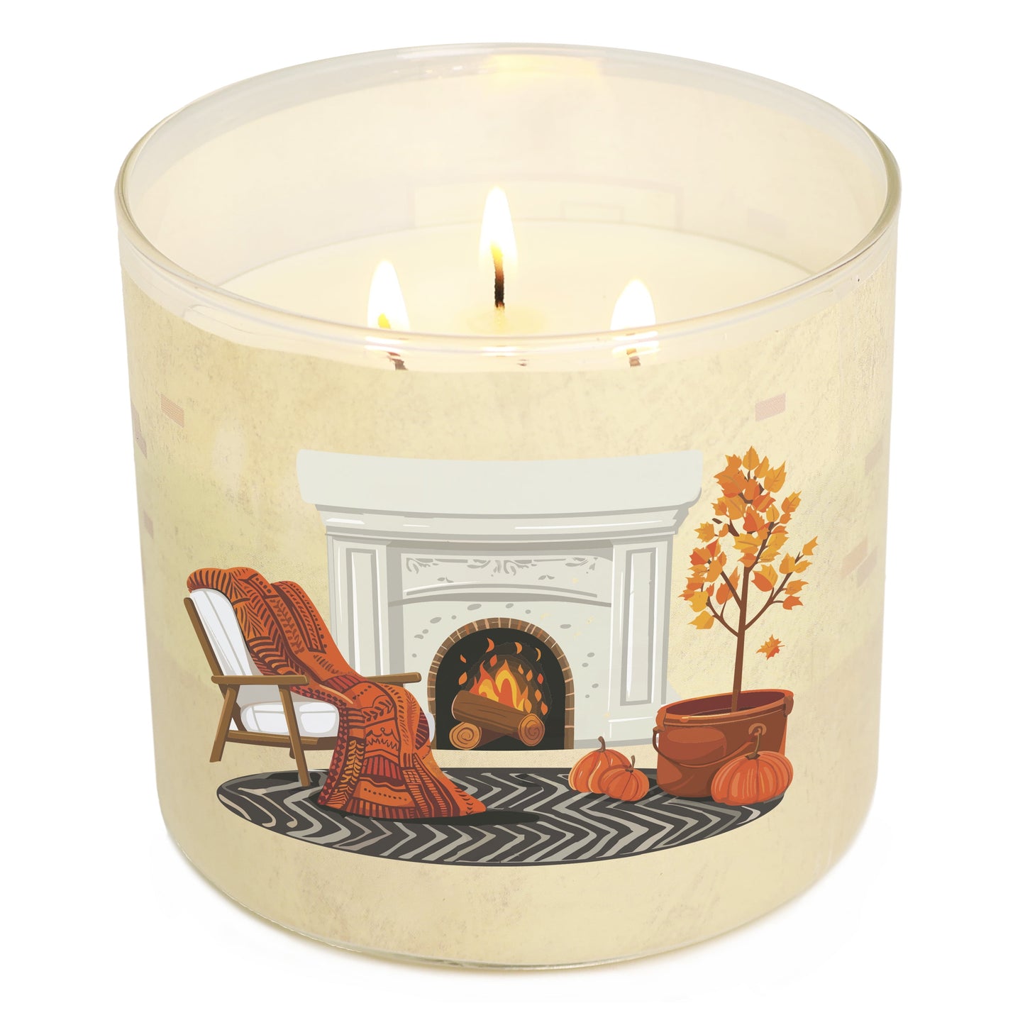 3-Wick Maple Pumpkin Latte Orange Plaid Design, 13-Ounce