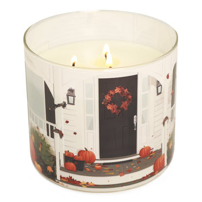 3-Wick Maple Pumpkin Latte Orange Plaid Design, 13-Ounce